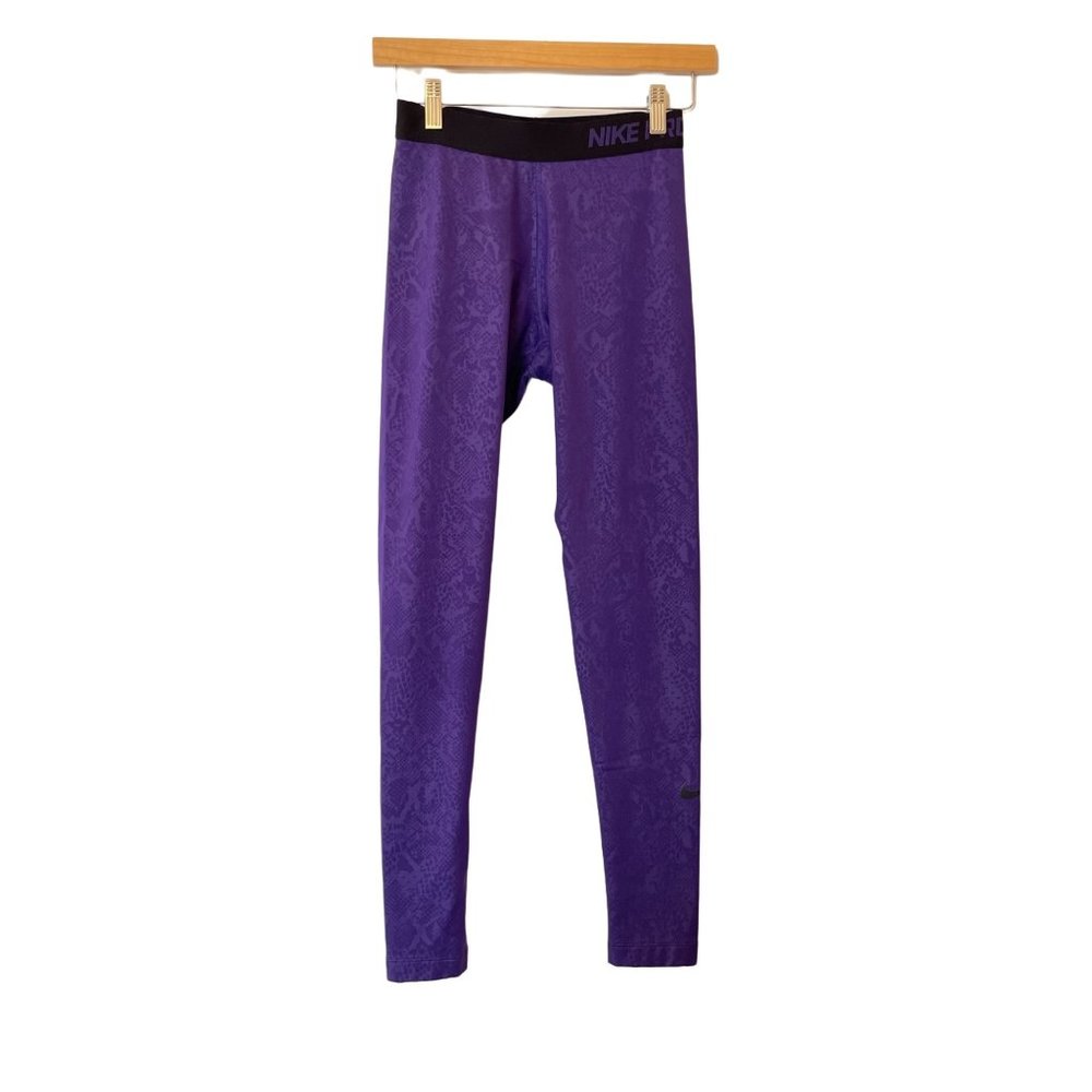 Nike Pro Womens S Dri-Fit Warm Purple Leggings Full Length Activewear Athletic